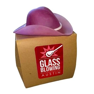 Austin glass blowing pink blown glass, cowboy hat - Picture 1 of 6