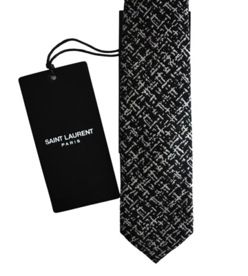 🆕️ Corbata Cuello ESTRECHA DELGADA TWEED LANA SEDA NEGRA PATRÓN SAINT LAURENT Paris Foto 1 de 4