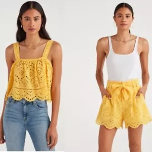 NEU 7 For All Mankind Shorts Tanktop 79,9 Set Damen S gelb Ösen neu mit Etikett $ 309 - Bild 1 von 8