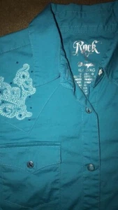 Rock 47 Wrangler Cowgirl Girls Sz XL Western Snap Long Sleeve Embroidered/Bling - Picture 1 of 9