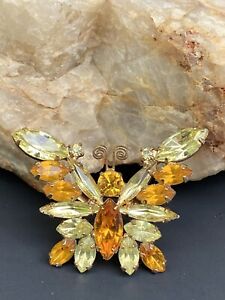 Vintage Juliana Citrine Yellow and Orange Rhinestones Butterfly Brooch Pin