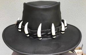 genuine crocodile leather band 9 teeth on Leather Hat Dundee Australian made - Picture 1 of 10