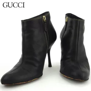 GUCCI Boots Heel Interlocking Leather Black EU35 US5 Japan F/S USED - Picture 1 of 24