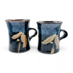 Curved Black Coffee Mug with Floral Motif Design - Handmade - Pottery - Picture 1 of 9