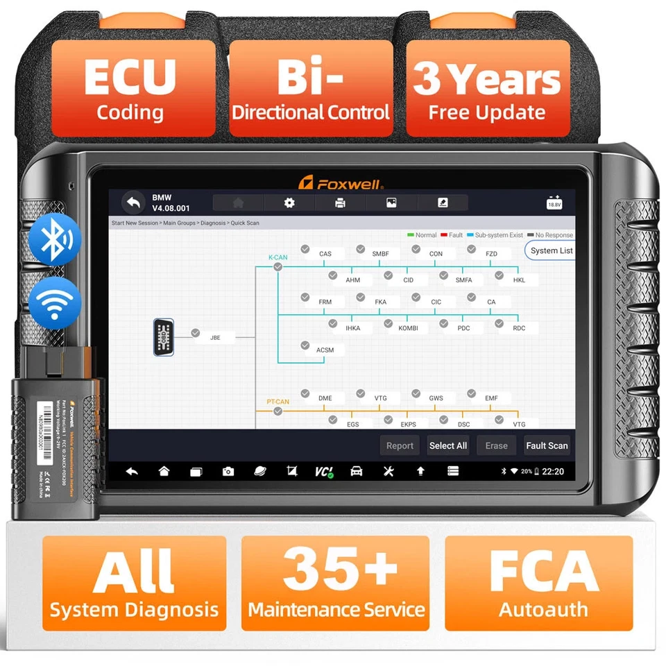 Foxwell NT1009 BT Car ALL System Bidirectional Diagnostic Scanner Key ECU Coding - Image 1 of 4