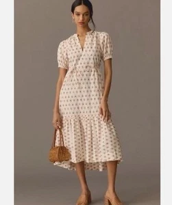 Neu von Anthropologie bedrucktes Puffärmel Kleid $ 160 Medium neutrales Motiv - Bild 1 von 10