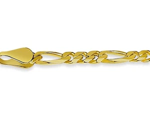 10k Solid Yellow Gold Handmade 5mm Figaro Link Bracelet, 8.5" - Picture 1 of 3