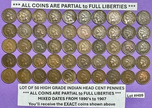 Lote de 50 monedas de centavo con cabeza de indio ~ TODAS PARCIALES a LIBERTAD TOTAL 1890-1907 #H09 - Imagen 1 de 6