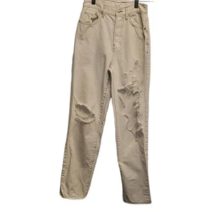 Pacsun Cream Wash Dad Jeans Straight Frayed Distressed Ripped Jeans 24 - Bild 1 von 10