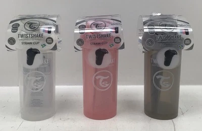 TwistShake 12 oz taza para niños pequeños con pajita lote de 3 rosa, gris y blanco Foto 1 de 4