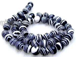 8mm Round Black Zebra Stripe Agate Loose Beads for Jewelry Making DIY Strand 15" - Picture 1 of 2