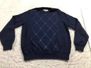 Joseph Abboud Sweater Mens XL Navy Diamond Long Sleeve Knitted Wool Cashmere - Picture 1 of 11
