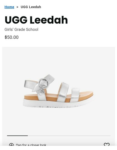 Sandali UGG Leedah. Scuola elementare bambina 6M. Argento. Senza scatola originale FM1220L