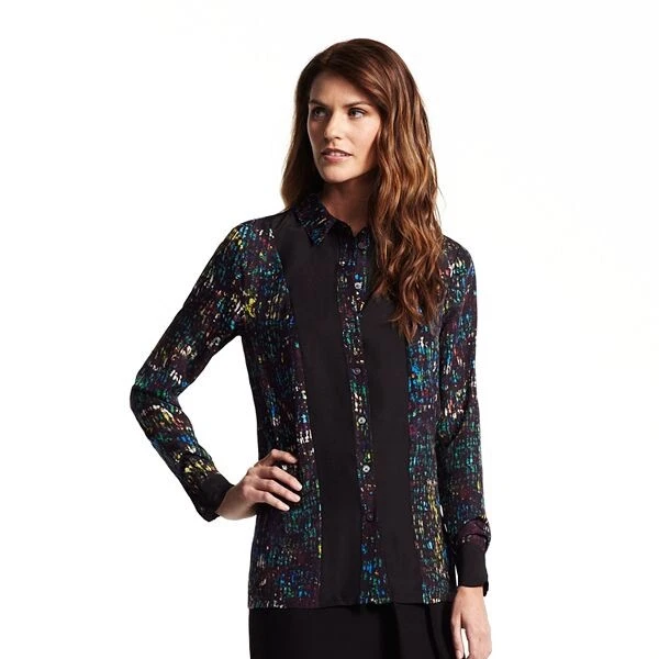 Derek Lam Women Splatter Blouse Size S Top Shirt Long Sleeve Multicolored Foto 1 de 4