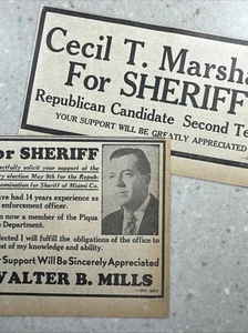 1944 Piqua Ohio Miami County Sheriff Wahl Werbung Mills, Marshall - Bild 1 von 5