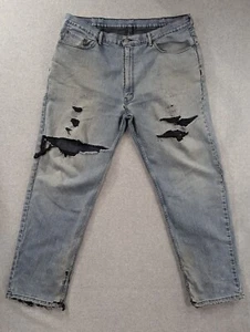 Levis 550 Jeans Mens Size 42x34 Blue Factory Destressed Relaxed Fit Straight Leg - Picture 1 of 16
