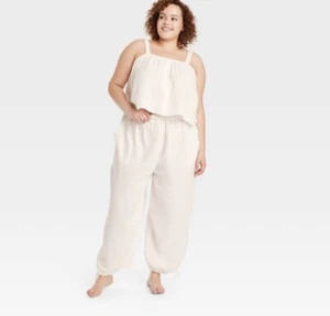Colsie Cotton Gauze Jogger Pajama Pants Women Plus Size 1X Elastic Waist White - Picture 1 of 10