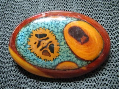 ¡Hebilla de cinturón hippie con incrustación turquesa madera exótica! ¡VINTAGE! RARO! ¡HECHO A MANO! Años 80 Foto 1 de 4