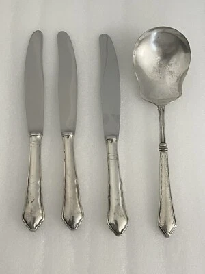 Cuchillos grandes antiguos de plata Sandrik de alpaca y cuchara Webster de moda esterlina ~ 9,5" Foto 1 de 4