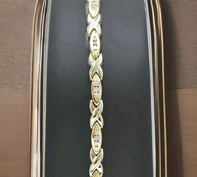 Brazalete Tenis XO Diamante Natural Oro 14K Dos Tonos 1 ctw 7" Valorado $3865 Foto 1 de 4