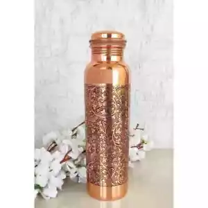 Kupfer Trinkflasche einzigartig dunkel geprägt für Ayurveda gesundheitliche Vorteile 1000ml 1 Stück - Bild 1 von 6