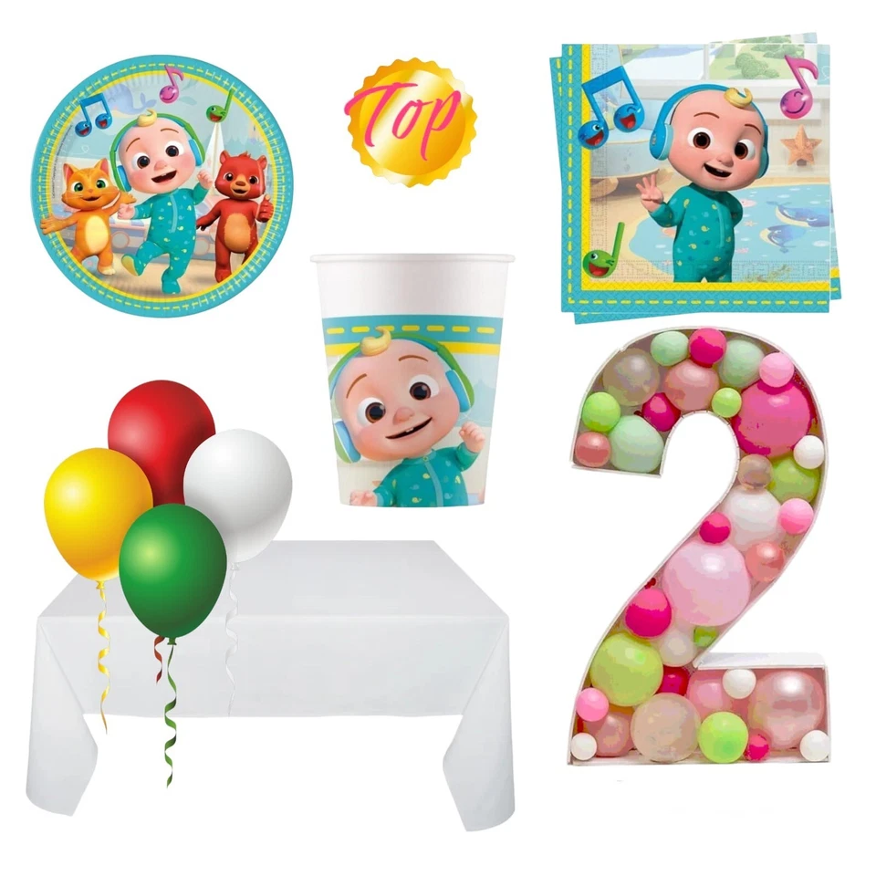 Kit compleanno Bambini a Tema Cocomelon Disney per 16 Persone  con balloon box - Immagine 1 di 4