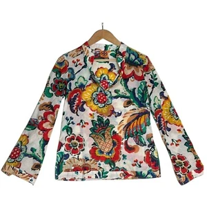 Tory Burch Women's Shirt Sz 0 Floral Cotton Bell Sleeve Boho  Clear Sequin - Picture 1 of 12
