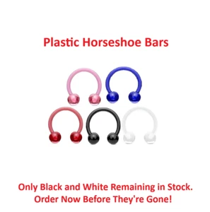 5x Metal Free Horseshoe Bar Plastic Bio Flex Bar Non Allergic Body Piercing UK - Picture 1 of 8