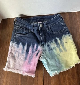 Justice Girls Tye Dyed Raw Edge Shorts Size 8 Stretch School Summer Play Comfort - Picture 1 of 9