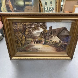 Antique Oil Painting On Canvas English Landscape Countryside Cottage W N Wood - Picture 1 of 10