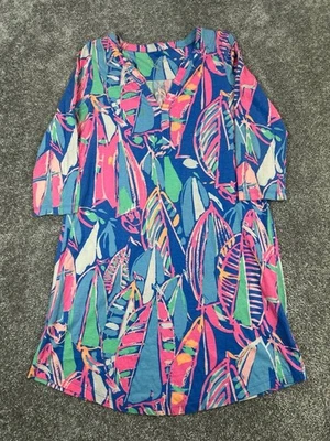 Lilly Pulitzer Shirt Dress Womens Small Blue Pink Green Cotton - Image 1 of 4