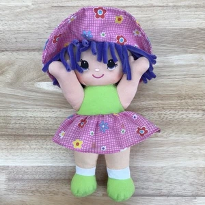 Well Made Toy Mine Soft Baby Doll Purple Hair Pink Dress Floral Flowers Vintage - Picture 1 of 10