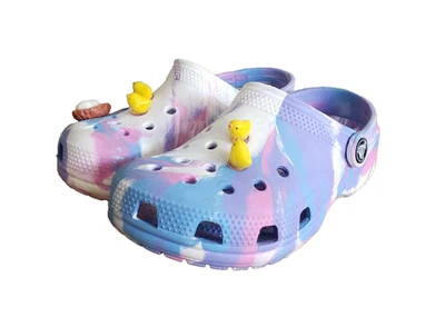 Crocs Classic Clogs Tie Dye Marbled Lavender Blue Sandals Kids Size C 13 Girls - Image 1 of 4