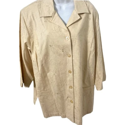 Maggie Barnes Womens Beige 3/4 Sleeve Blouse Jacket Linen Blend Sz 22W NWT - Image 1 of 4