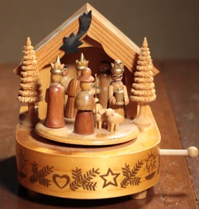 Caja de Música Belén Nocturno Silencioso Vintage Madera Romana Navidad Vacaciones Musical - Imagen 1 de 4