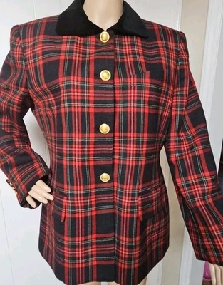 Vintage Lauren Ralph Lauren Wool Tartan Plaid Blazer Made USA Size 12 - Image 1 of 4