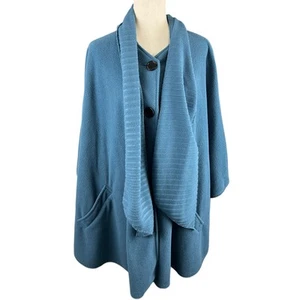 Vintage Le Moda Blue Poncho with Attached Ribbed Scarf One Size Fits Most - Picture 1 of 8