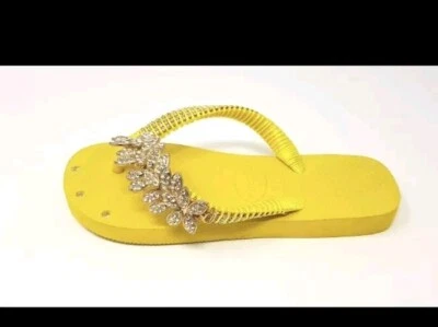 Women's Havaianas Yellow colour customized hand made UK size 4 & 6.5 - Image 1 of 3