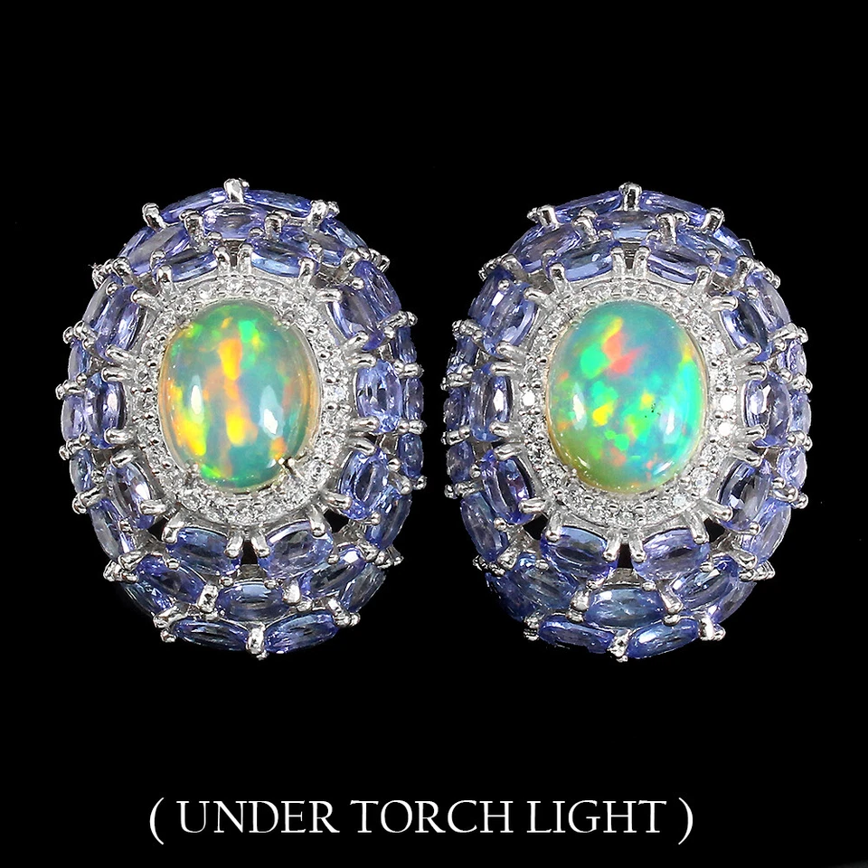 Pendientes de plata de ley 925 ovalados ópalo de fuego 10x8 mm joyas de piedras preciosas naturales Foto 1 de 4