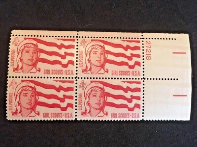 US Plate Block 4 Stamp Girl Scouts 4 Ct MNH - Image 1 of 2