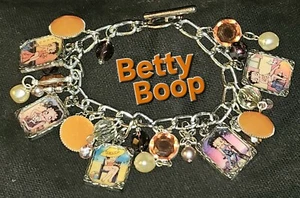 Betty Boop Pinup Handmade Loaded Altered Art Charm Bracelet OOAK - Picture 1 of 5