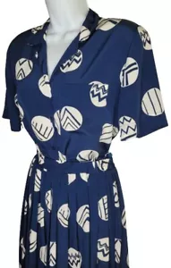 Vtg Personal Petites 2 Pc. Navy Blue Geometric Skirt Blouse Set USA Made Sz: 4P - Picture 1 of 11