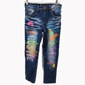 Switch Remarkable Girl size 16 Blue Jeans With Colorful Graffiti Art NWOT - Picture 1 of 12