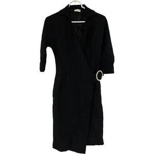 Valentino Roma Wrap Dress Womens Size XS Black Belted Wool Blend 3/4 Sleeve - Picture 1 of 11