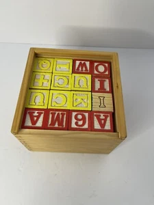 Vintage 48ct Wood Alphabet Blocks In Wood Box - Picture 1 of 6