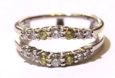 14k white gold .56ct diamond ring 2 wedding band jacket guard enhancer 4.6g SZ7 - Image 1 of 4