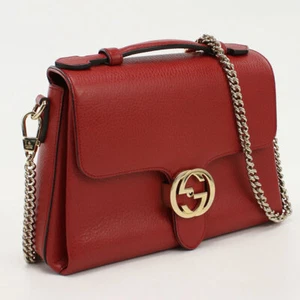 GUCCI 510302 2WAY handbag Interlocking G Handbag leather Red Women - Picture 1 of 6