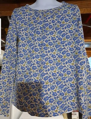 Camisa de manga larga floral azul Lands End para niñas talla pequeña (7/8) Foto 1 de 4