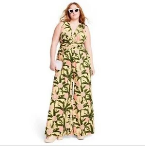 NWT Agua Bendita x Target | Yellow Green Pink Peony Floral Jumpsuit Size 3X - Picture 1 of 10