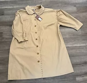 Kika Vargas Trench Coat Women 3X Scallop Edge Trench Coat Khaki Beige Stretch - Picture 1 of 11